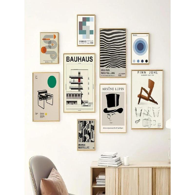 Classic Retro Minimalist Bauhaus Wall Art Black  White HD Canvas Print Poster for Living Room  Bedroom Decor  Perfect for Modern