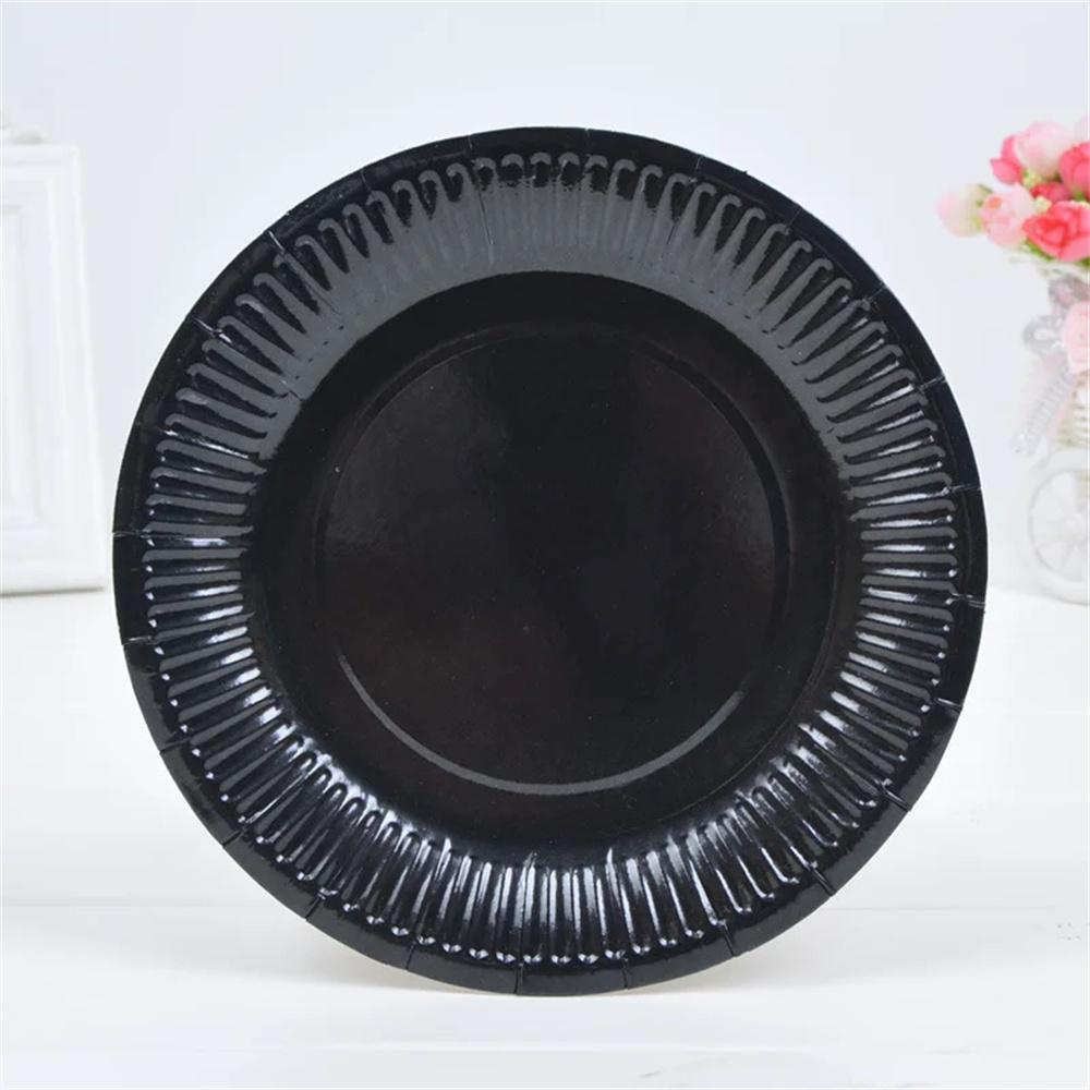 10pcs Disposable Paper Plates 7 Inch Dessert Plate Party Dinnerware Colorful Paper Tray Tableware Black Color Circular Plate
