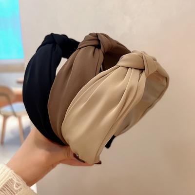 Tiara Larga com Laço Nó Faixa de Cabelo de Tecido Cetim para Mulheres Senhoras Compras Viagem Acessórios de Cabelo Femininos Minimalistas