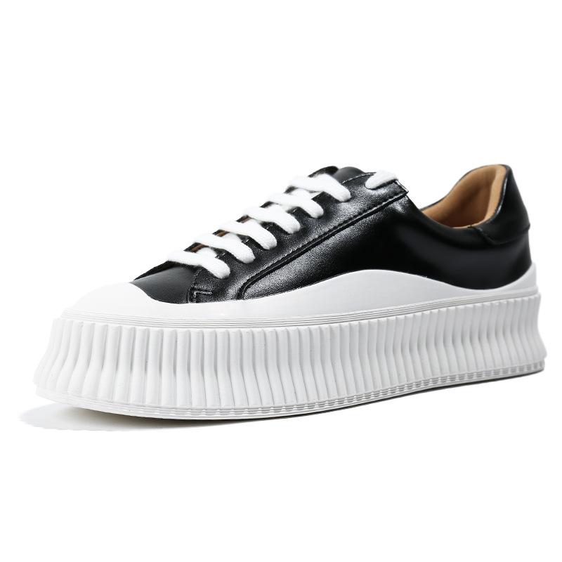 

Туфли женские из цельной коровьей кожи на толстой подошве с внутренней платформой, маленькие белые туфли, женские новые повседневные кеды на платформе, из натуральной кожи маффин-бисквит 40 чёрный