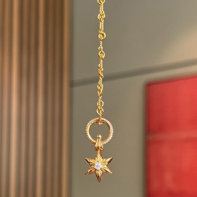 Light Luxury Classic Hexagonal Star Inlay Diamonds Necklace Pendant Exquisite Charm Retro Collar Chain Banquet Party Jewelry