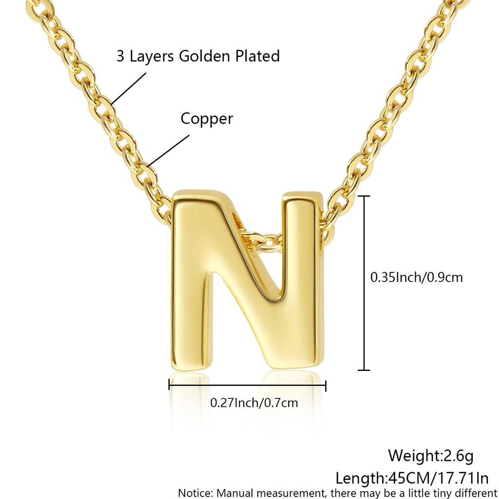 26 Large Capital English Letter Necklace Polished Smooth Hole-Punched Pendant Fine Chain Women's Item