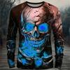 Spring and Autumn Round Neck 3D Skull Printed Top Fashionable Casual Long Sleeved Men's T-shirts