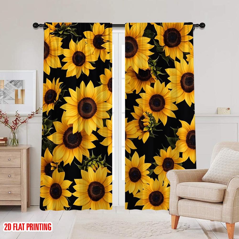 2D flat printing 2pcs Curtains sunflower Protecting Privacy Family Party Decoration for Home Decor