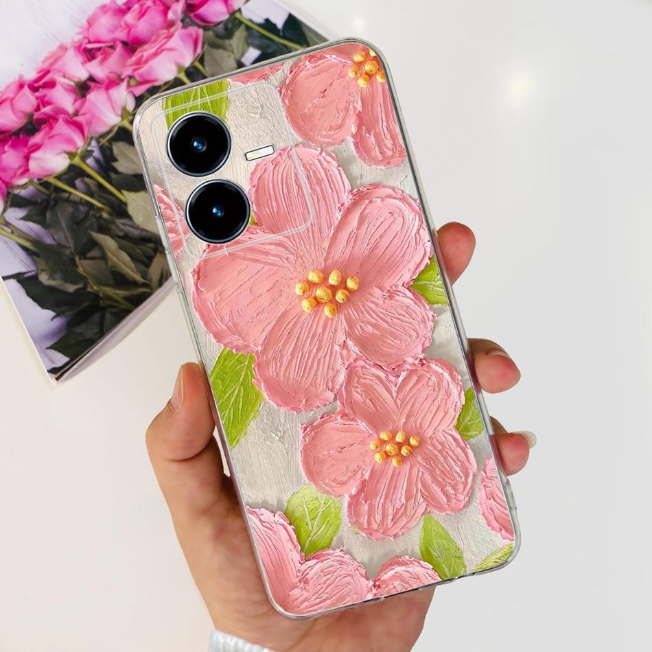 For Vivo Y22s Y22 Case VivoY22 Y 22 22S 4G 2022 V2206 V2207 Elegant Printing Soft Silicone Clear TPU Slim Phone Back Cover