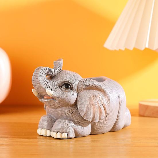 Elephant Pen Holder Resin Lucky Elephant Desk Organizer Standing Elephant Pencil Holder