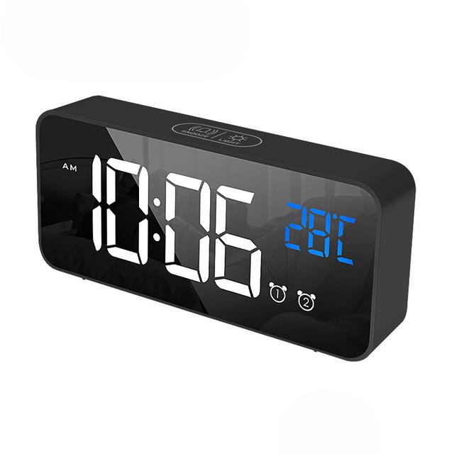 Charging Mirror LED Music Clock Large Word Digital Clock  Alarm Clocks Snooze with Music Adjustable Sound