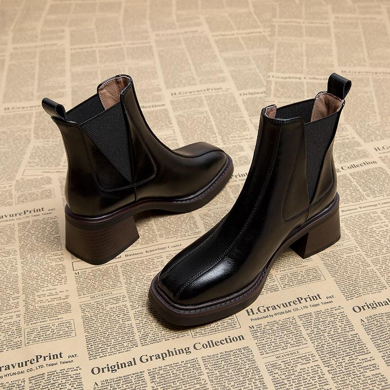 New Thick Heel Premium Short Boots Women's Autumn and Winter Women's Shoes Medium Heel Chelsea Boots High Heel Martin Boots