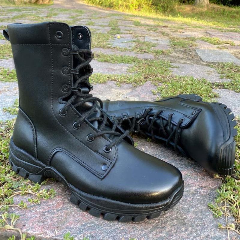 

New cowhide men s high-top flight airborne boots anti-skid combat training boots umbrella boots waterproof and stab-proof tactical training boots 46