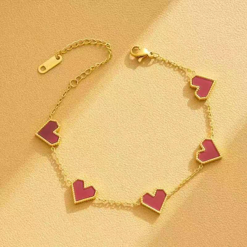 Ti Steel Double-Sided Mother-of-Pearl Heart Bracelet - Luxurious Women's Fashion Jewelry