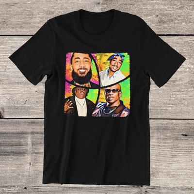 HIP HOP LEGENDS  Tupac Biggie Nipsey DMX Rap Tribute Ring Spun Cotton Tee Unisex T-Shirt