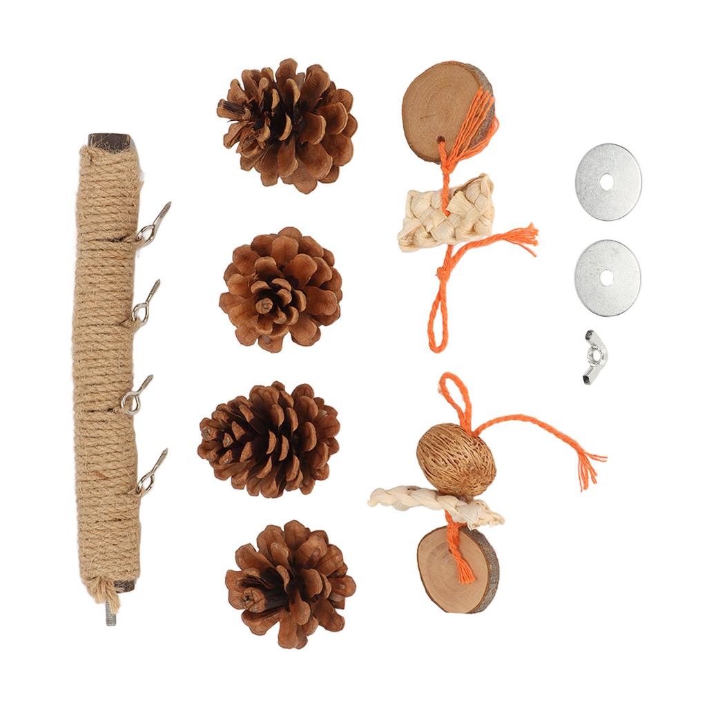 Parrot Pine Cones Stand Toy Rattan Balls Hemp Rope Weaving Wood Parrot Perch for Small Birds