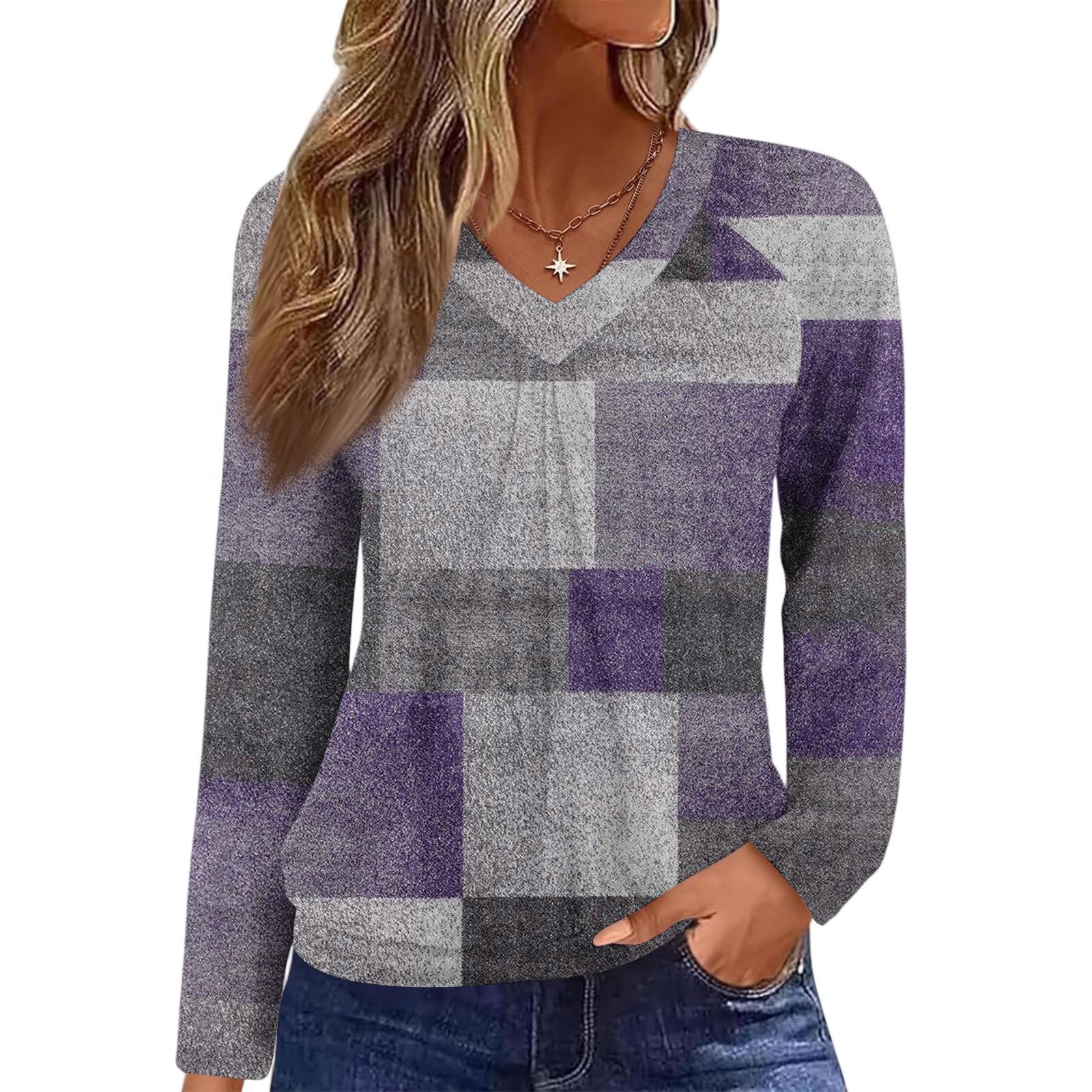 

Женский повседневный модный топ с V-образным вырезом, рукавами реглан, плиссировкой и клетчатым принтом L фиолетовый
