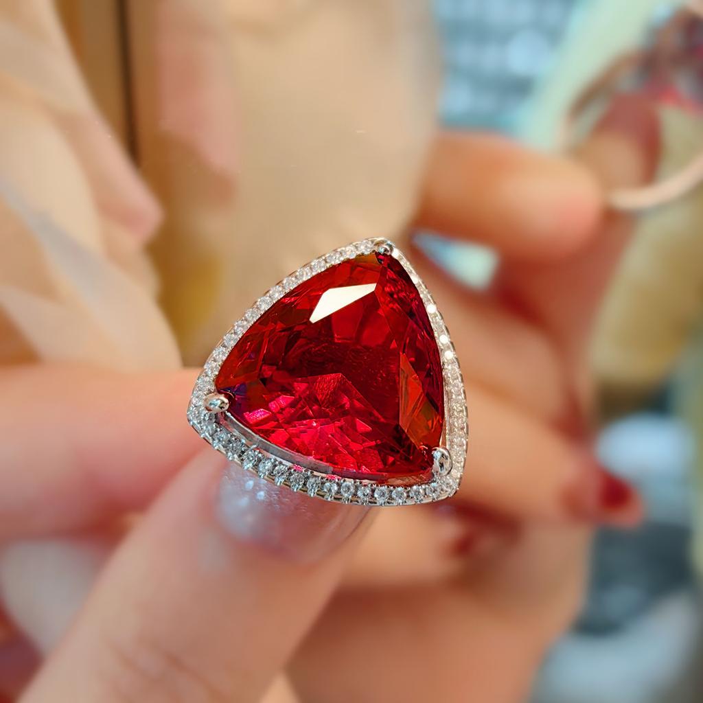 Bird'S Nest Cut Red Diamond Fat Triangle Ring Set Women'S Luxury Royal Sapphire Earrings Pendant