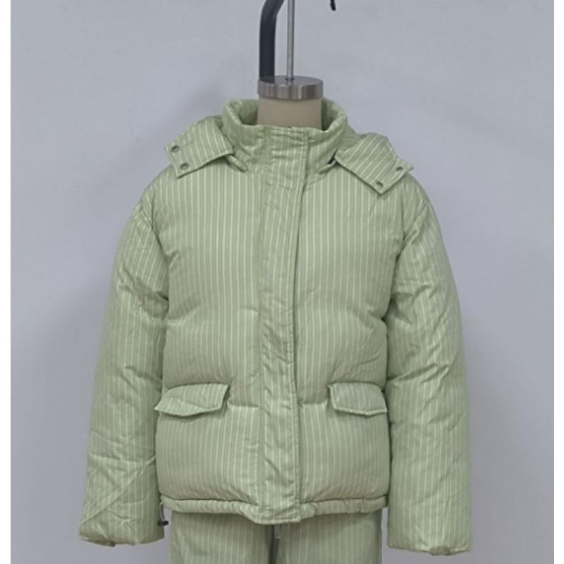 Winter vertical striped comfortable hooded cotton clothes jacket trousers set thickened warm bread clothes