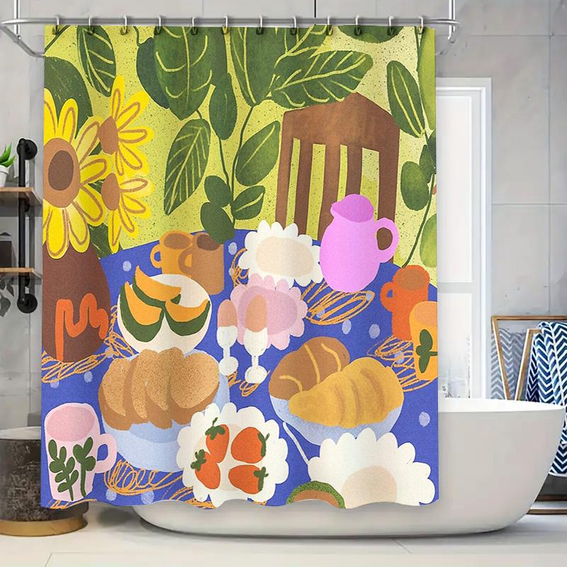 

Floral Bathroom Shower Curtain Vintage Botanical Flower Pattern Waterproof Fabric Decor Farmhouse Rustic Washroom Cover W60H190(CM)-1 Pcs
