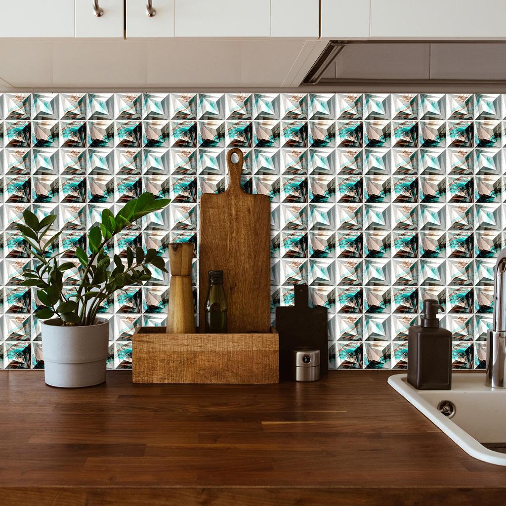 50pcs 3D Waterproof Self-Adhesive Mosaic Tile Wall Stickers, Easy to Install, Suitable for Kitchen Bathroom and Home Decoration
