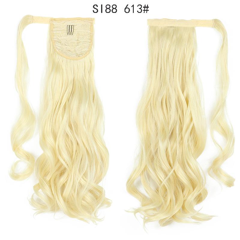 22" Long Ponytail Hair Extension Wrap Around Pony Tail Clip in Curly Wavy Synthetic Fake Hairpiece for Women Daily Life