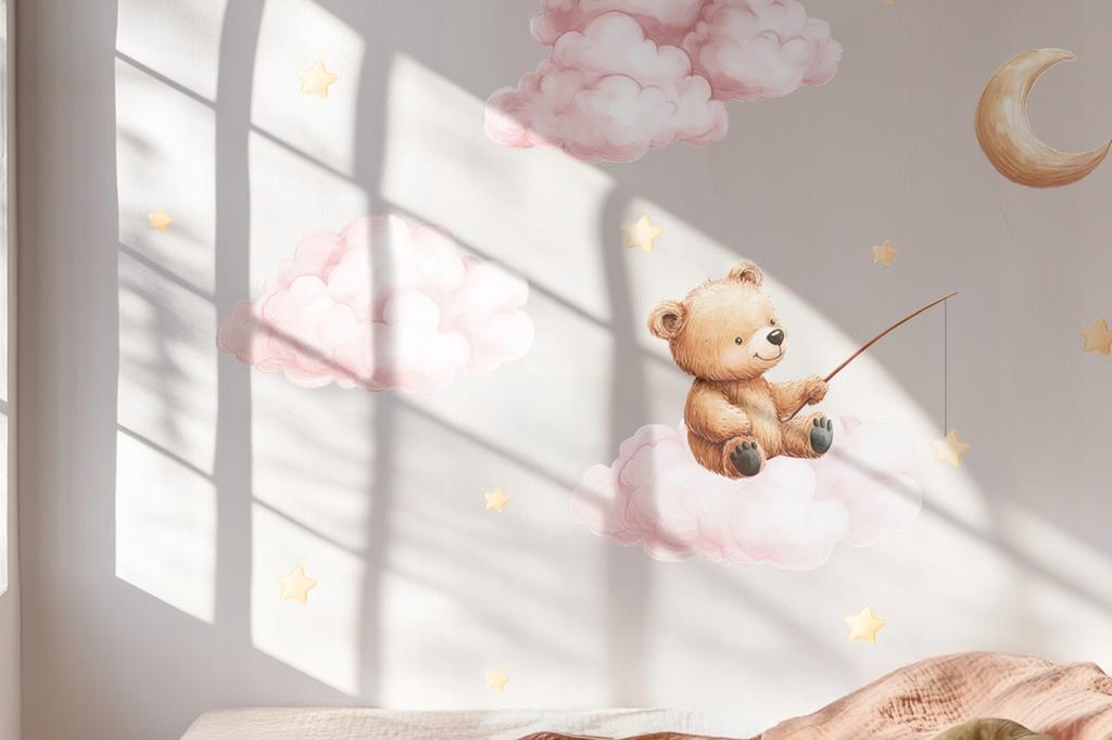 Wall Stickers Teddy Bear On A Cloud With A Fishing Rod Children'S Room