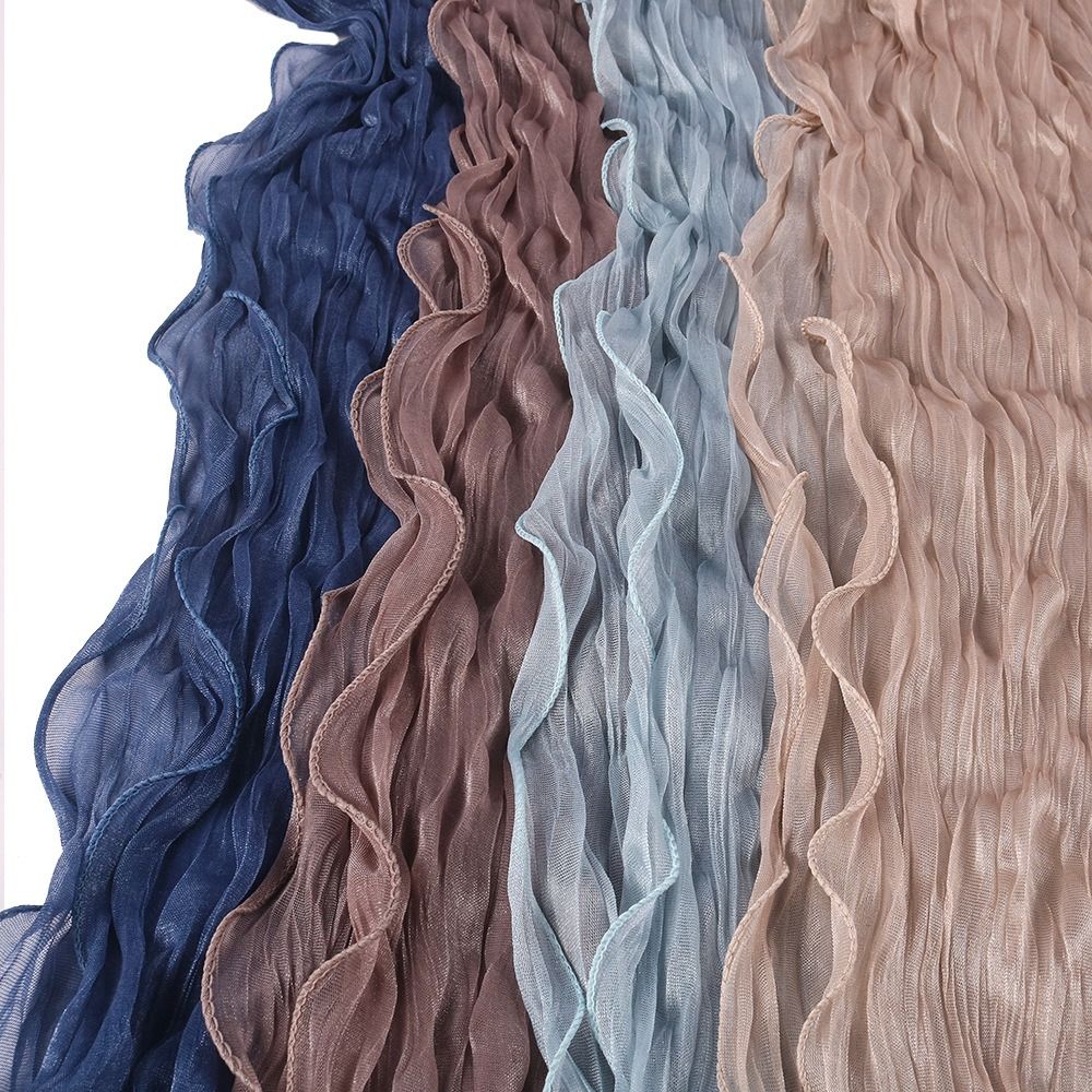 Shining Silk Scarf Ruffled Edge Chiffon Hijab Veil Fashion Ramadan Long Scarf Outdoor
