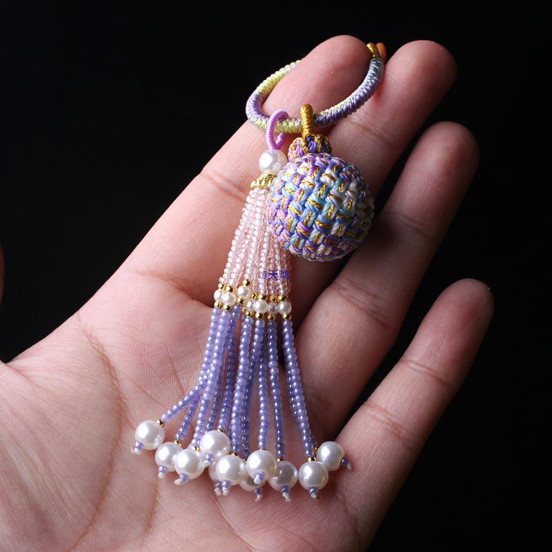 Number 16 Handmade Tassel Accessory with Ball Charm, Pearl, and Spinel Details.