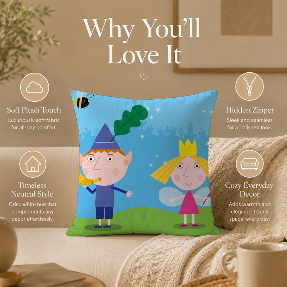 Housse de coussin dessin animé B-Ben Et Holly Petit Royaume Housse de coussin imprimée recto-verso Hypoallergénique Anti-acariens