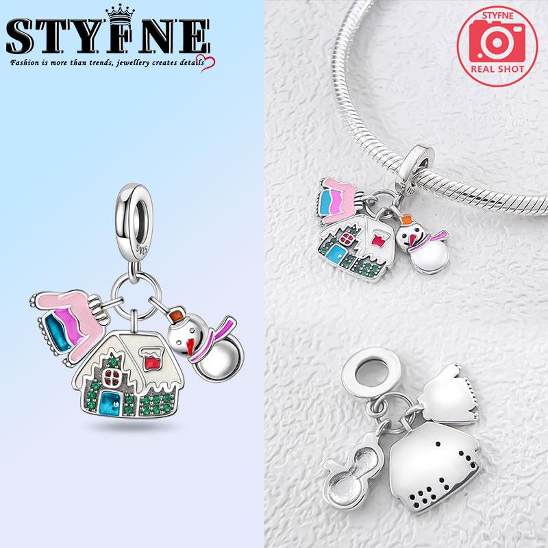 Copper Christmas Snowman House Tree Bells Charms Beads Pendant For Original Bracelet Woman Girl Jewelry