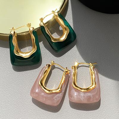 Vintage Green Resin U-shaped Hoop Earrings for Women Personality Geometric Party Jewelry Gift