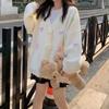 Ladies Bow Flower Decorative Sweater Korean Sweet Women V-neck Knitted Cardigan Autumn Loose Versatile Female Single Breasted