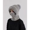 Women's Winter Hat Face Mask and Plush Earrings - Soft and Warm Full Face and Head Cover- Soft Fleece Lining Women's Winter Hat