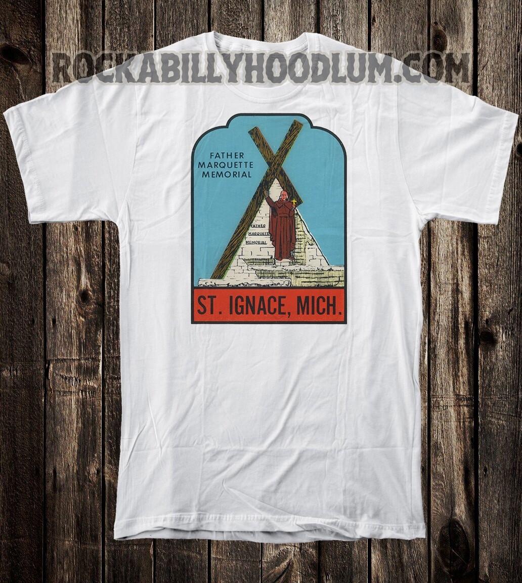 Retro Travel Tee T Shirt 100% Cotton Tourist St Ignace Michigan XL