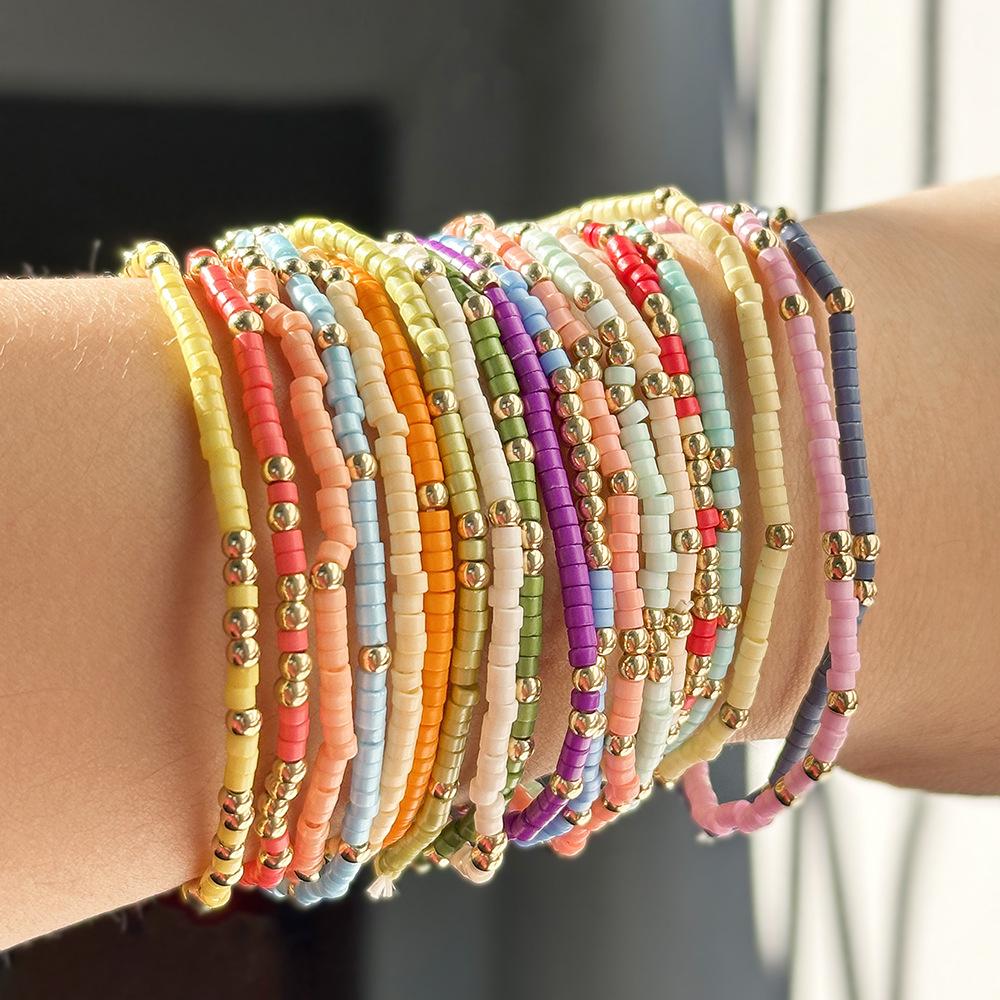 Conjunto de Pulseiras de Contas Estilo Boêmio Para Mulheres Contas Coloridas Elástico Corrente de Fio Bracelete Meninas Verão Praia Férias Zircônia