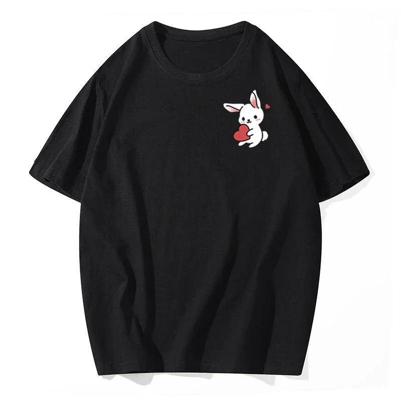 Summer fashion cartoon rabbit couple T-shirt boyfriend high-quality women's short sleeved T-shirt