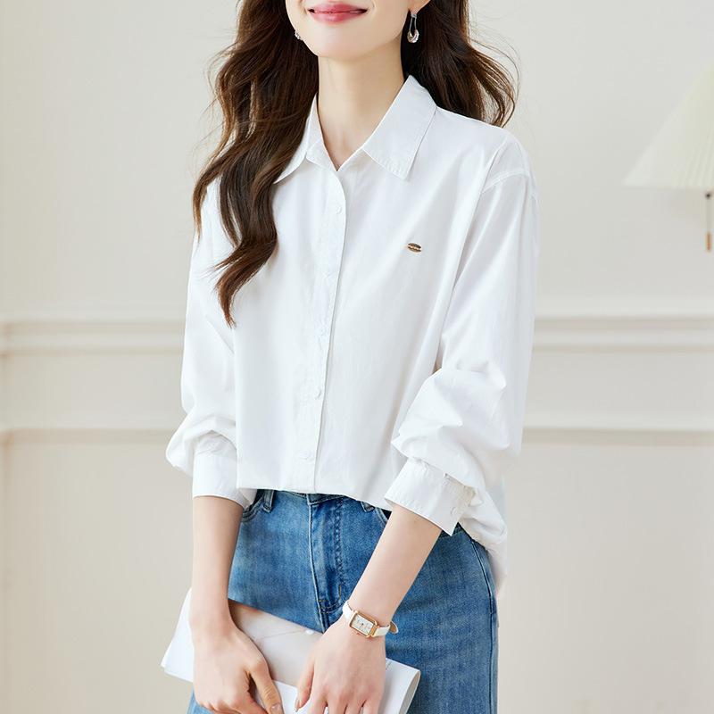 

Pure Cotton Long Sleeve Pocket Blouse for Women In Summer Latest Design Niche Blouse XL білий