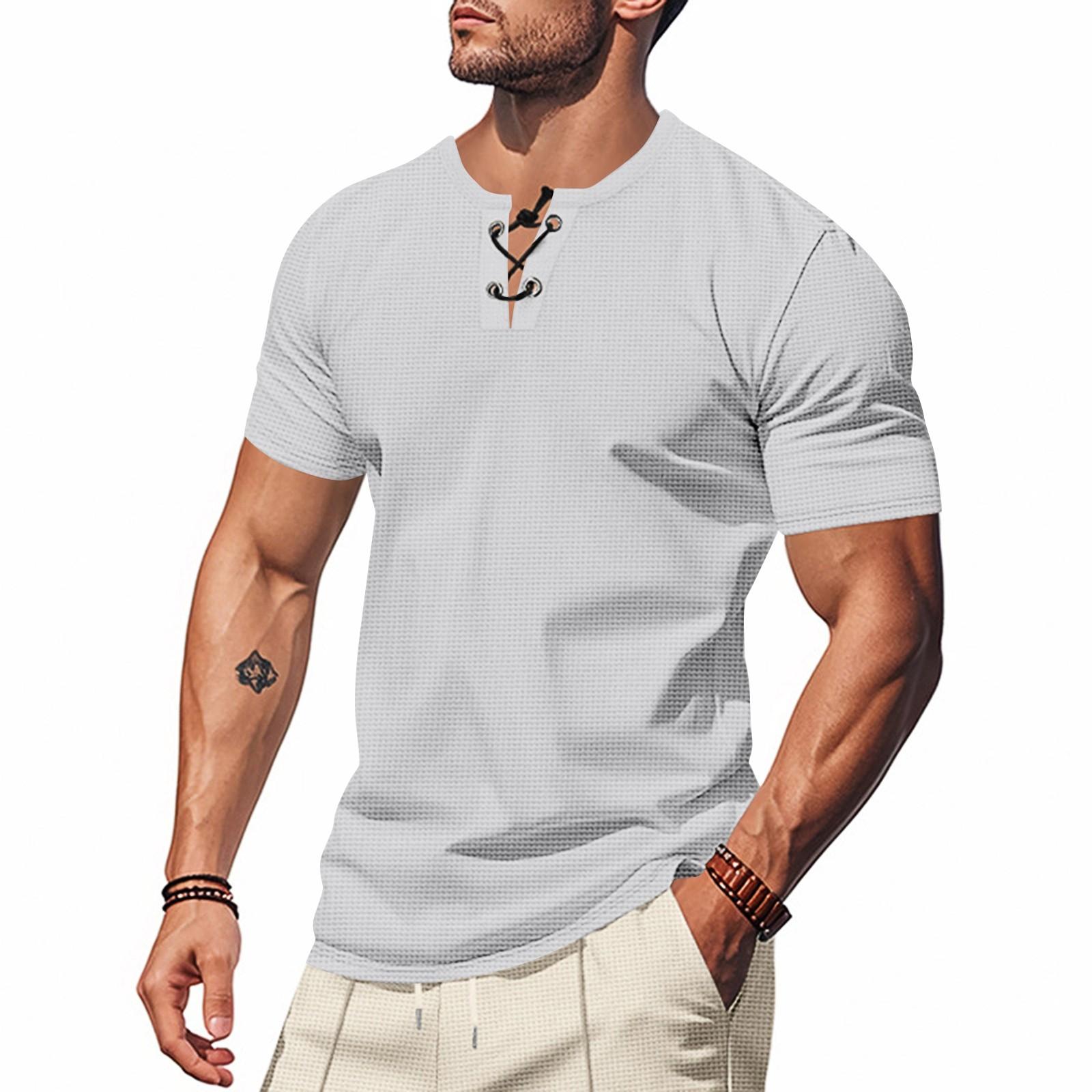 

Мужская однотонная рубашка с короткими рукавами, завязывающаяся на шнурок, в спортивном стиле, повседневная XXL