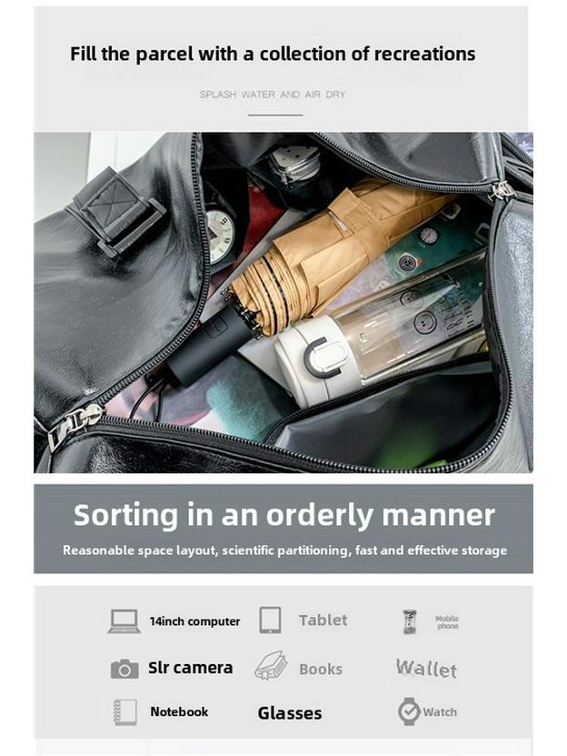 Bolsa de viaje portátil de cuero sintético para hombre: gran capacidad, separación de líquidos, equipaje de corta distancia o bolsa de fitness.