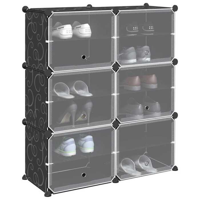 VidaXL Storage Cubes 6 Pcs with Doors Black PP, Storage Cube, Cube Storage Organizer, Shelf At 4019576
