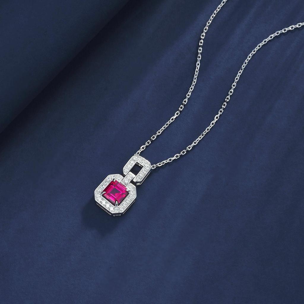 Simple Fresh Cultured Emerald Pendant S925 Silver with Lab-Synthesized Gemstone and Full Diamond Design for Women