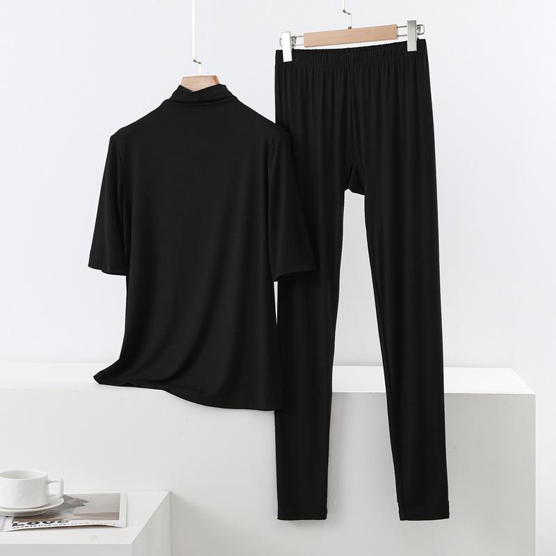 Spring/Summer Women's Half-High Neck 3/4 Sleeve Modal Lounge Set - Lightweight, Loose, Plus Size Casual Wear