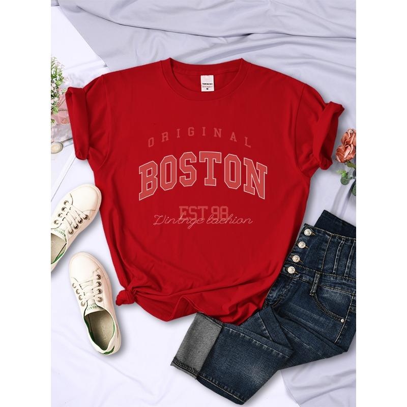 

Оригінальна футболка з написом Boston Est.98 Street Жіноча Літня Дихаюча Футболка Хіп-Хоп Повсякденна Крута з Коротким Рукавом М який Вуличний Одяг XL