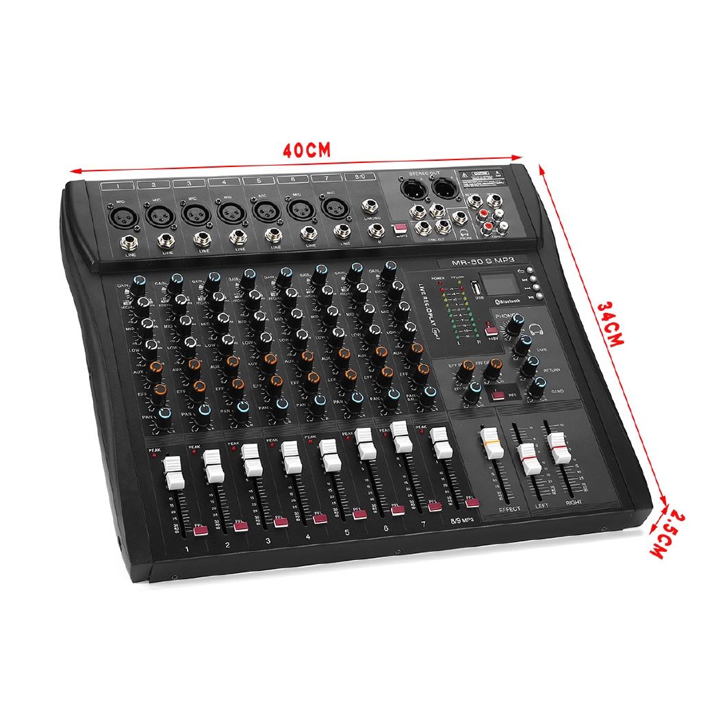 9 Channel Professional Console Studio Audio Mixer USB Bluetooth DJ Sound Mixing for Family KTV Meeting Campus Speech