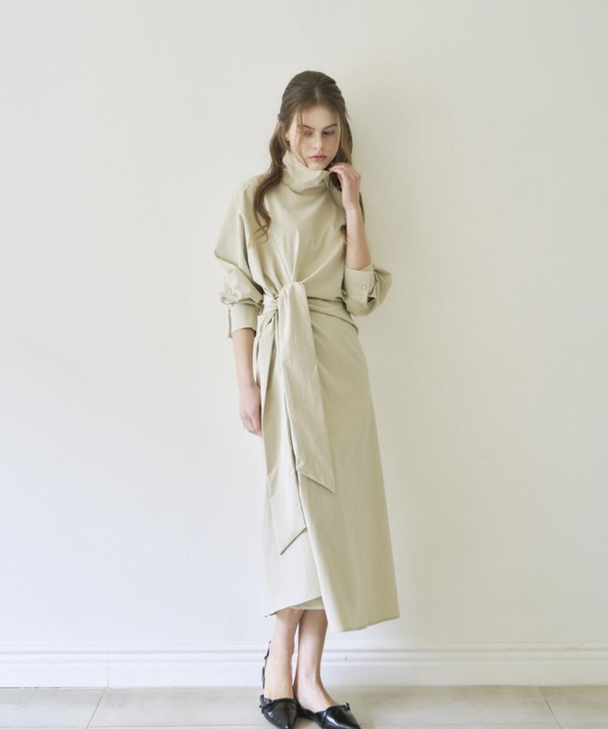 Eima Tie Turtleneck Dress_3Color_Beige
