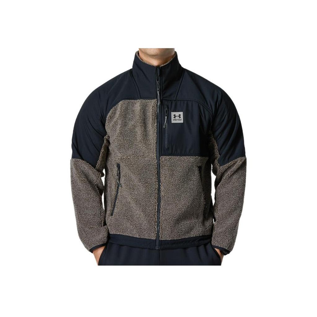 Under Armour Logo Casual Pattern Loose Color Block Sherpa Zip Long Sleeve Jacket Men Jacket Brown 1366091-295