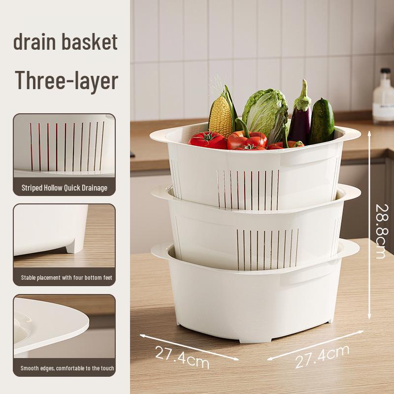 2026 Multi-Layer Stackable Kitchen Basket: Draining and Washing Basin for Fruits, Vegetables, and Rice.