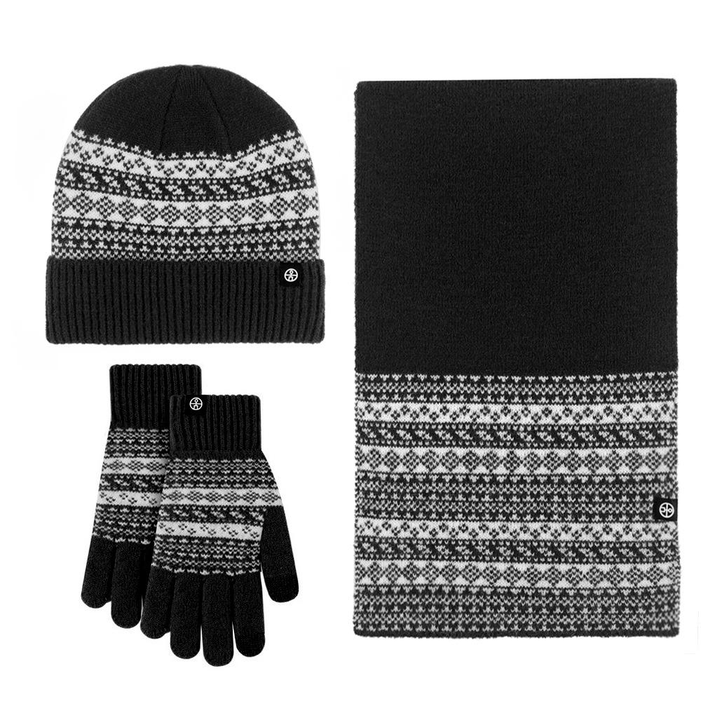 European & American Winter Knitted Hat, Scarf, and Gloves Set - Windproof Jacquard Design