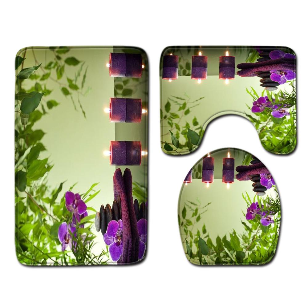 Peony Toilet Three-Piece Bathroom Floor Mat Doormat Combination