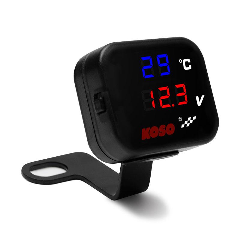 KOSO Cylinder Head Temperature Gauge Motorcycle Universal Cylinder Temp Volt Phone USB Charging 3 In 1 Mini LCD Digital Meter