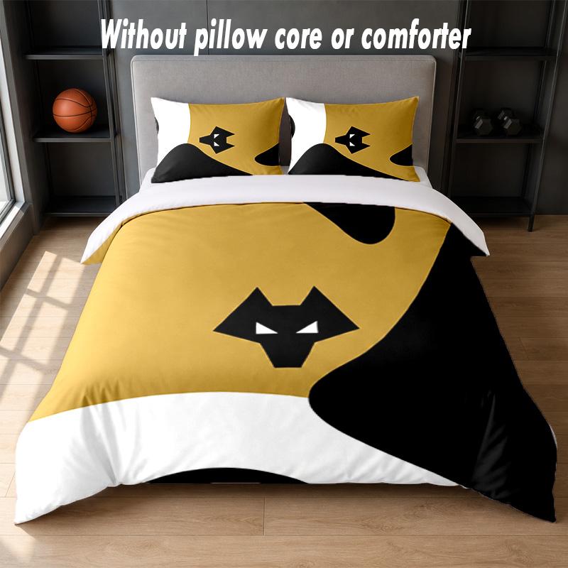 Wolverhampton Wanderers Football Design Bed Bedding Set 1 Duvet Cover + 2 Pillowcases Soft Breathable Household Bed Linens