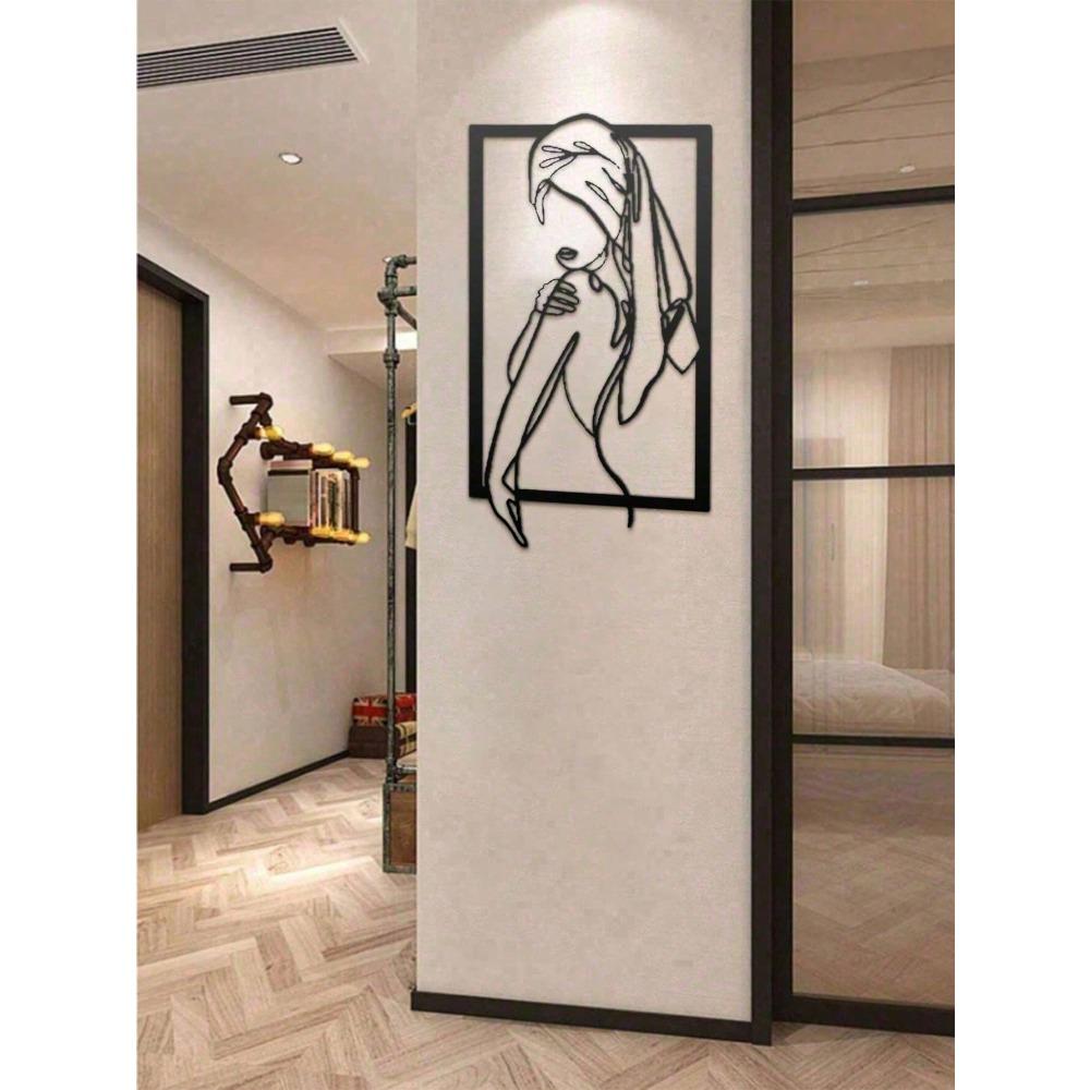 Modern Black Metal Kneeling Woman Wall Art Sculpture Home Decor Gift