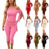 Women's Two Piece Set Off Shoulder Tie Sleeve Top Slim Fit Crop Top and High Waist Capri Pants Stretchy Casual Outfit